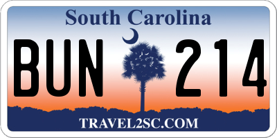 SC license plate BUN214
