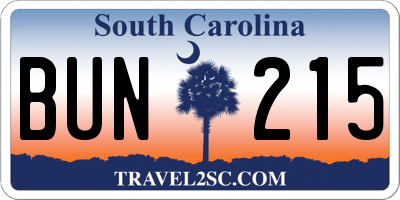 SC license plate BUN215