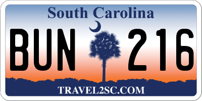 SC license plate BUN216
