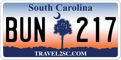 SC license plate BUN217