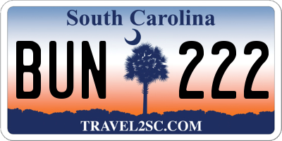 SC license plate BUN222