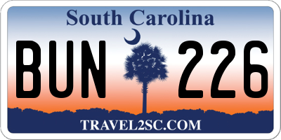 SC license plate BUN226