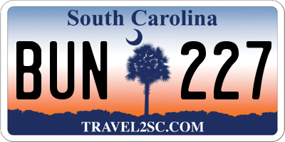 SC license plate BUN227