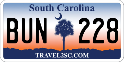 SC license plate BUN228