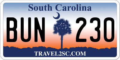 SC license plate BUN230