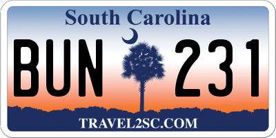SC license plate BUN231