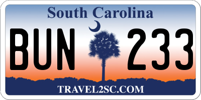 SC license plate BUN233