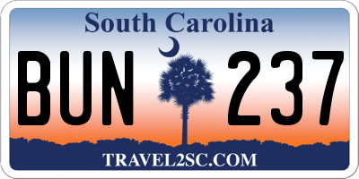 SC license plate BUN237