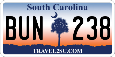 SC license plate BUN238