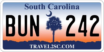 SC license plate BUN242