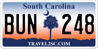 SC license plate BUN248