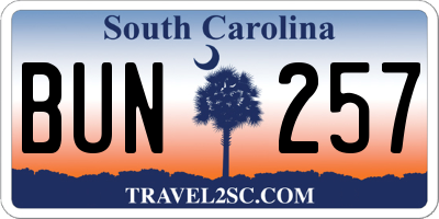 SC license plate BUN257