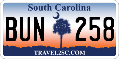 SC license plate BUN258
