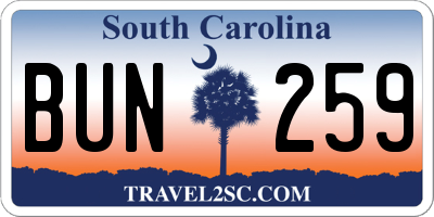 SC license plate BUN259