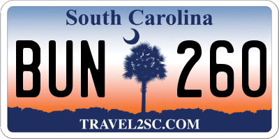 SC license plate BUN260