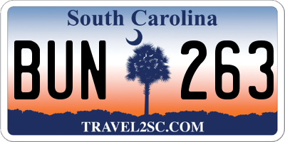 SC license plate BUN263