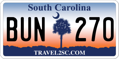 SC license plate BUN270