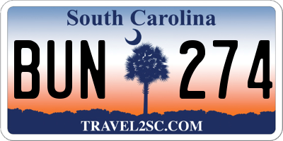 SC license plate BUN274