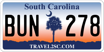 SC license plate BUN278