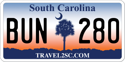 SC license plate BUN280