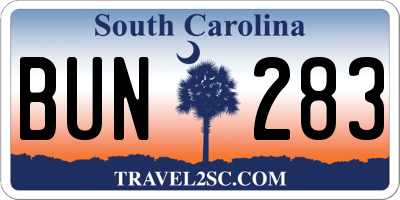 SC license plate BUN283