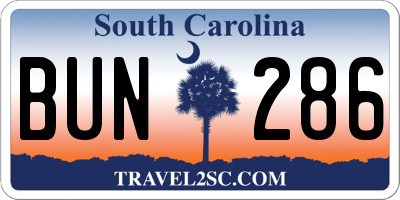 SC license plate BUN286