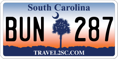 SC license plate BUN287