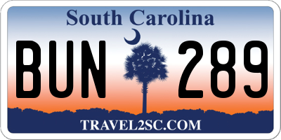 SC license plate BUN289