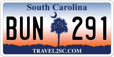 SC license plate BUN291