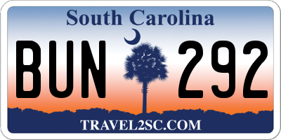 SC license plate BUN292