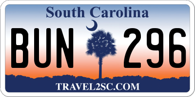 SC license plate BUN296