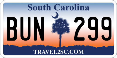 SC license plate BUN299
