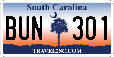 SC license plate BUN301