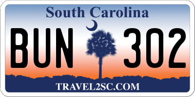 SC license plate BUN302