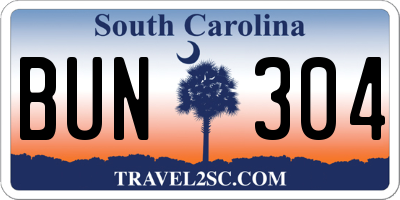 SC license plate BUN304