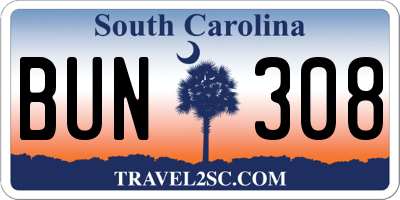 SC license plate BUN308
