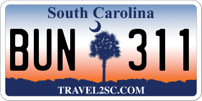 SC license plate BUN311