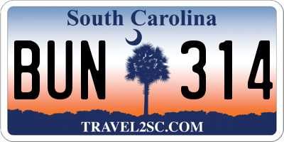 SC license plate BUN314