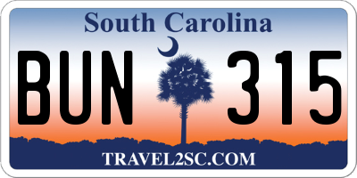 SC license plate BUN315