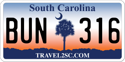 SC license plate BUN316