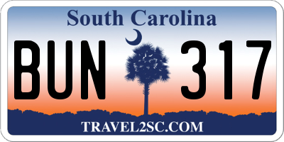 SC license plate BUN317
