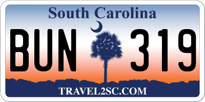 SC license plate BUN319