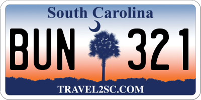 SC license plate BUN321