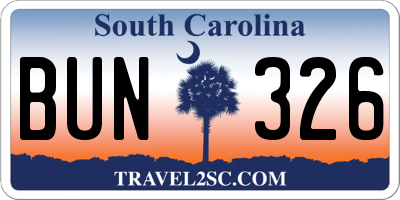 SC license plate BUN326