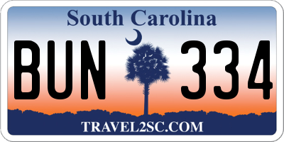 SC license plate BUN334