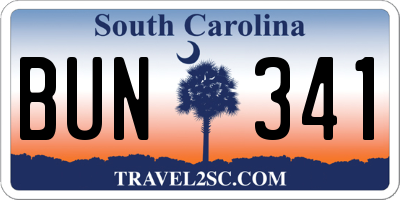 SC license plate BUN341