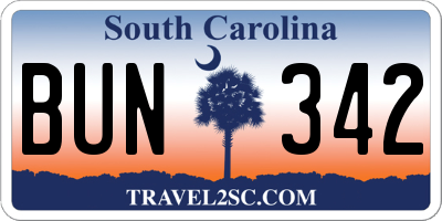 SC license plate BUN342