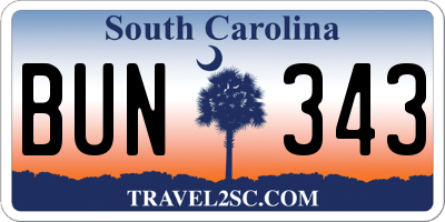 SC license plate BUN343