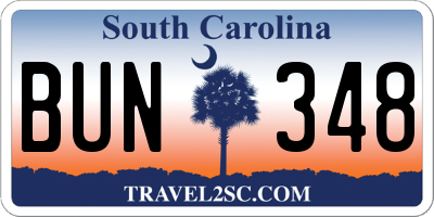 SC license plate BUN348
