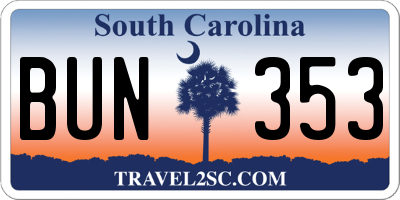 SC license plate BUN353